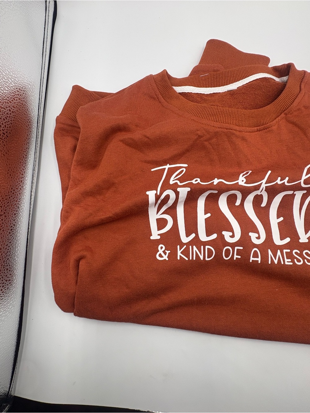Rust colored Thankful Blessed Mess Sweatshirt L - Picture 3 of 6
